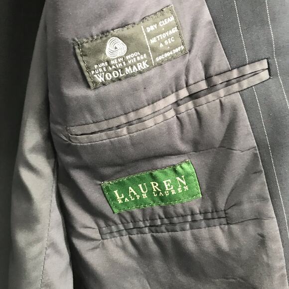 Lauren Ralph Lauren Black Pinstripe 2 Button Wool Suit Jacket Blazer Size 46 - Picture 5 of 10